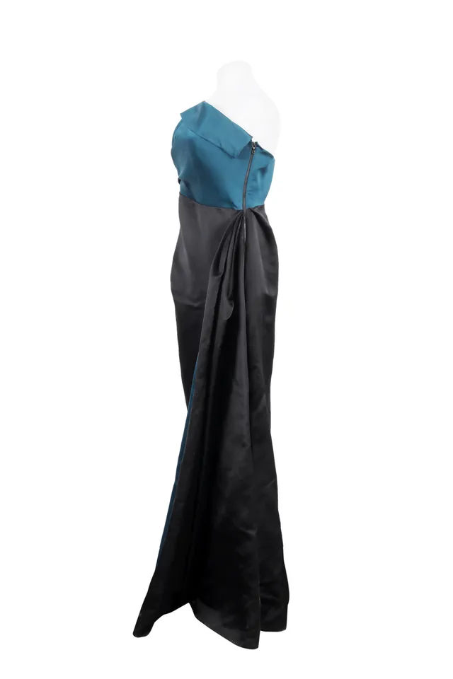 Lanvin Teal Blue & Black Silk Gown