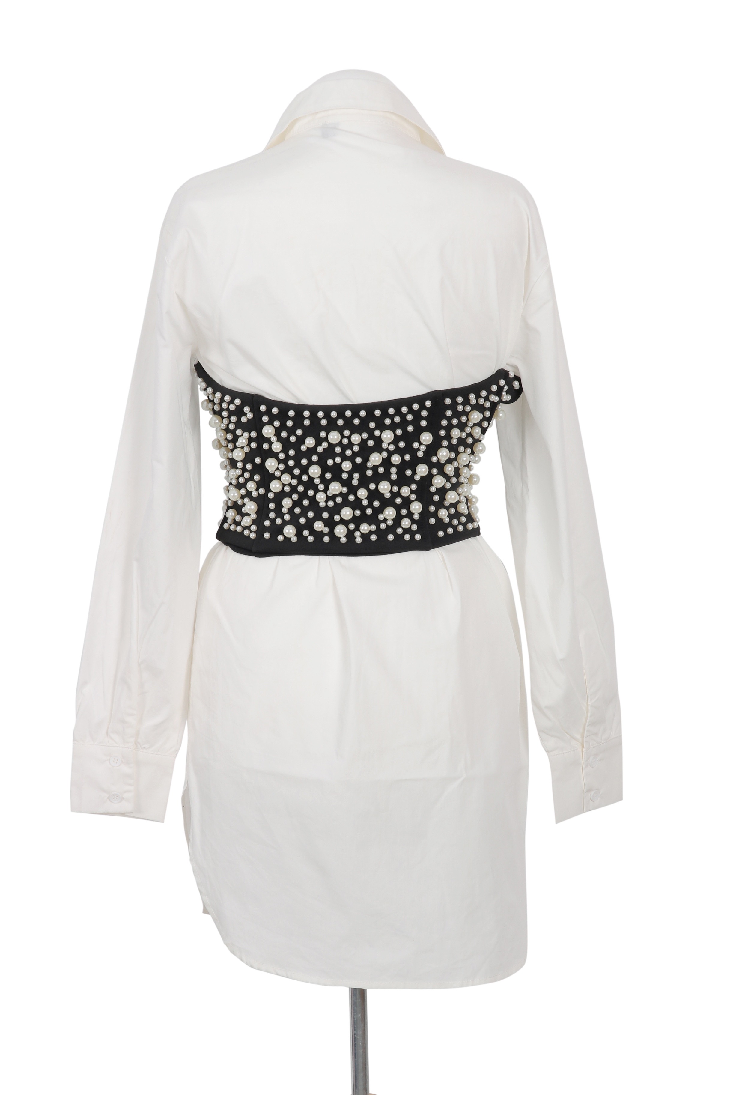 Topshop white cotton shirt dress with a striking black corset overlay embellished with pearls