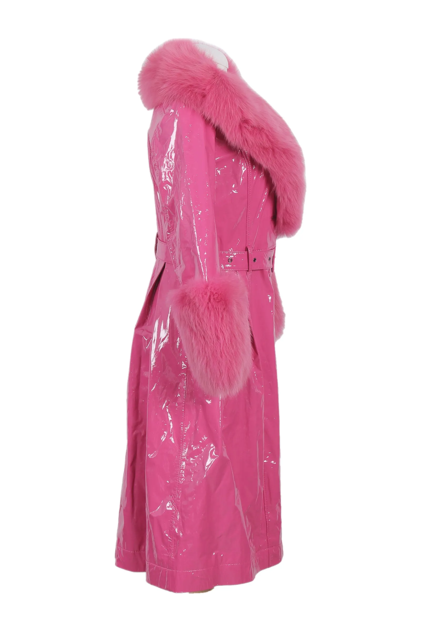 Saks Potts Neon Pink Fur Trench Coat