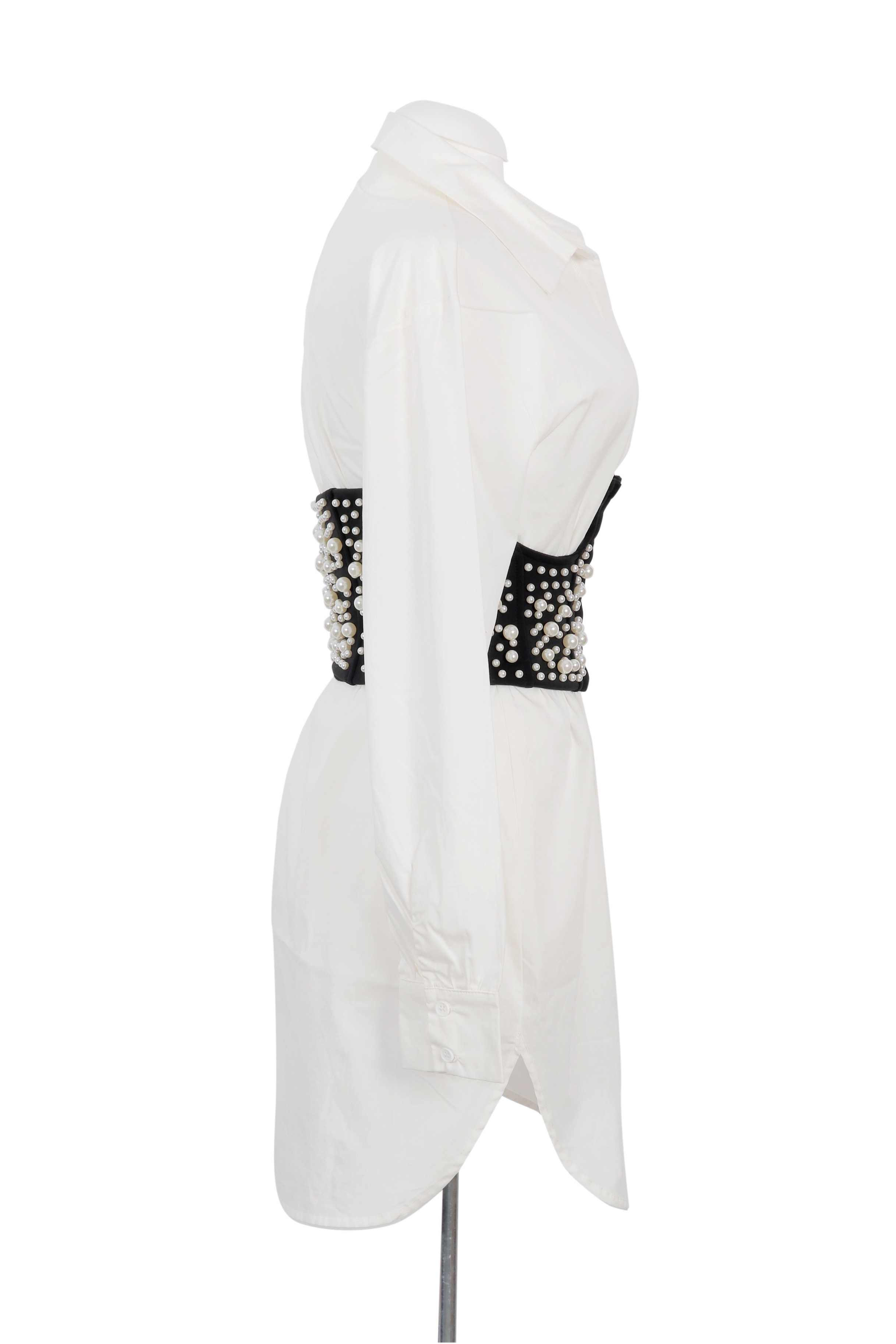 Topshop white cotton shirt dress with a striking black corset overlay embellished with pearls