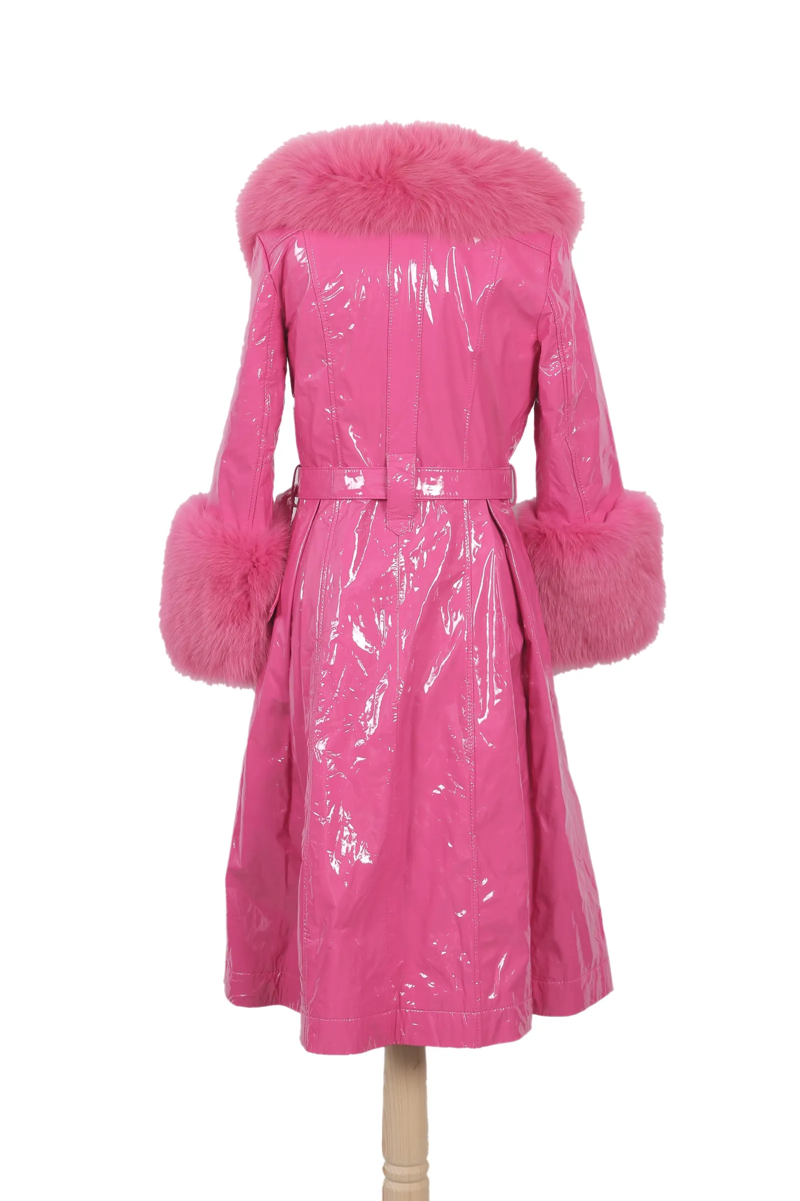 Saks Potts Neon Pink Fur Trench Coat