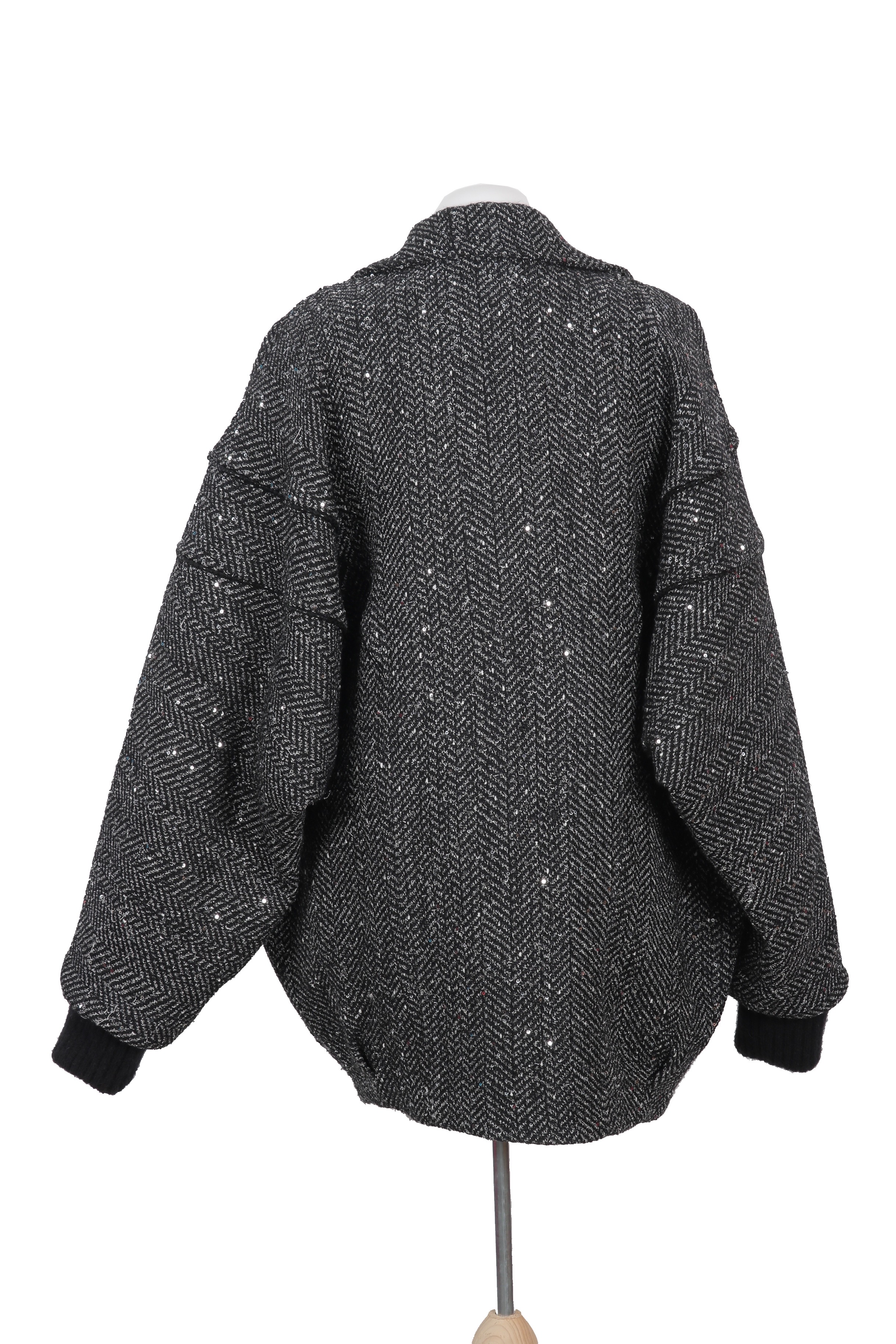 Elegant Alessandra Rich coat in plush black faux fur with a high-collar neckline