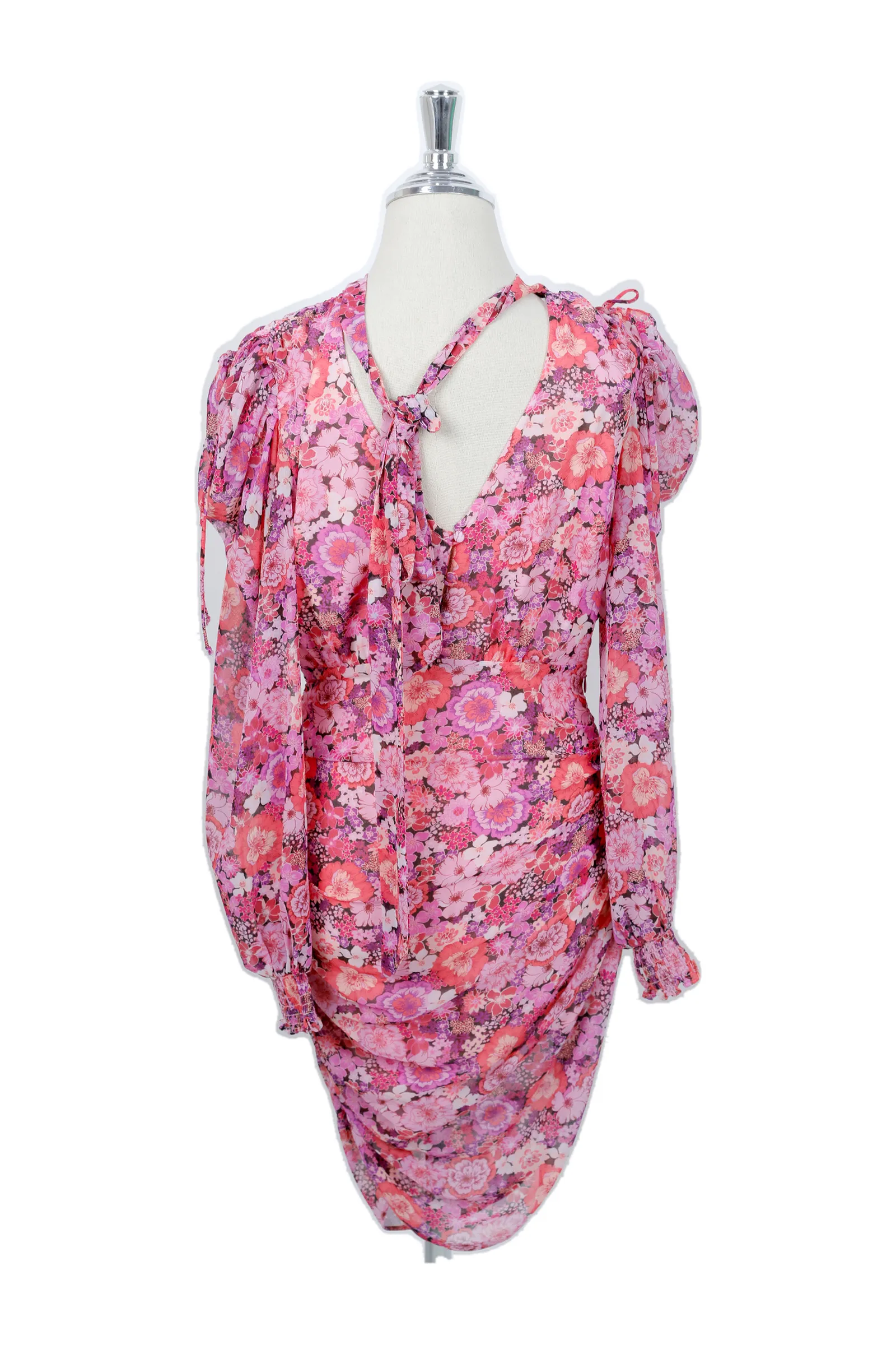 For Love & Lemons Pink Floral Chiffon Mini Dress