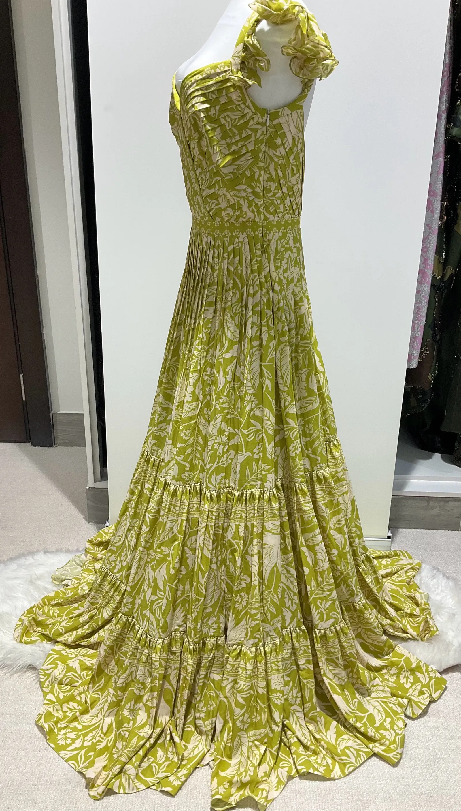 Andres Otalora Chartreuse Floral Gown