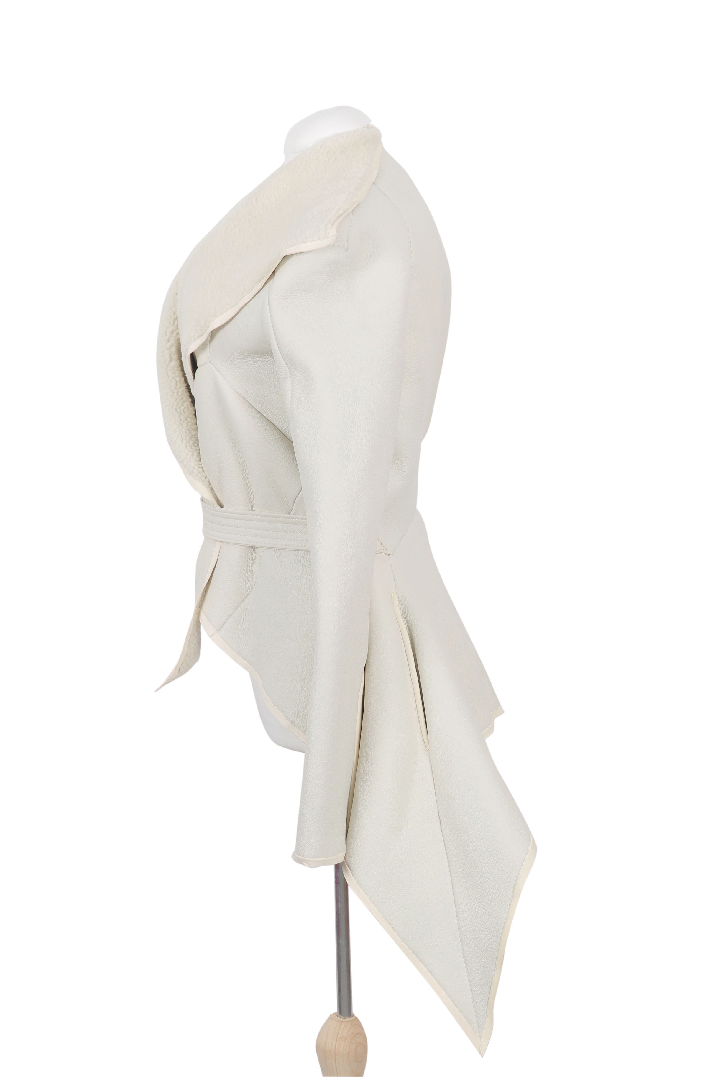 Rick Owens jacket in ivory white, crafted with soft leather and a shearling lining