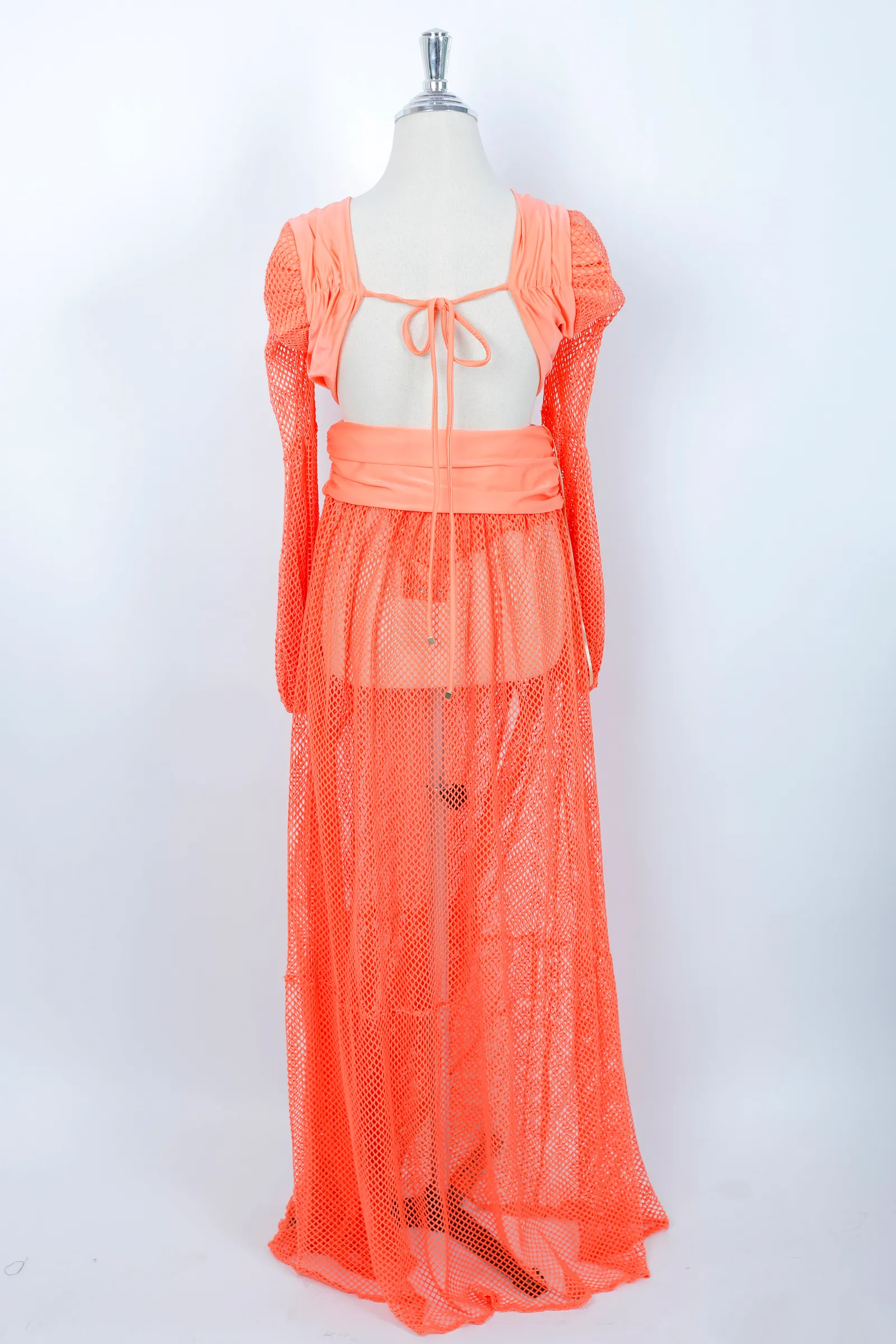 Patbo Coral Orange Mesh Gown