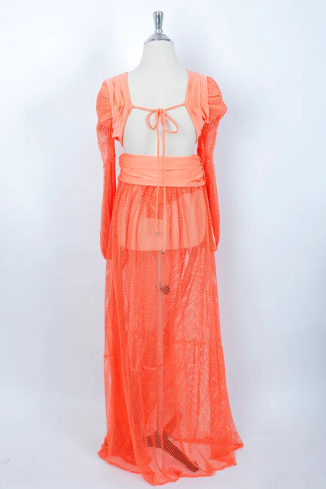 Patbo Coral Orange Mesh Gown