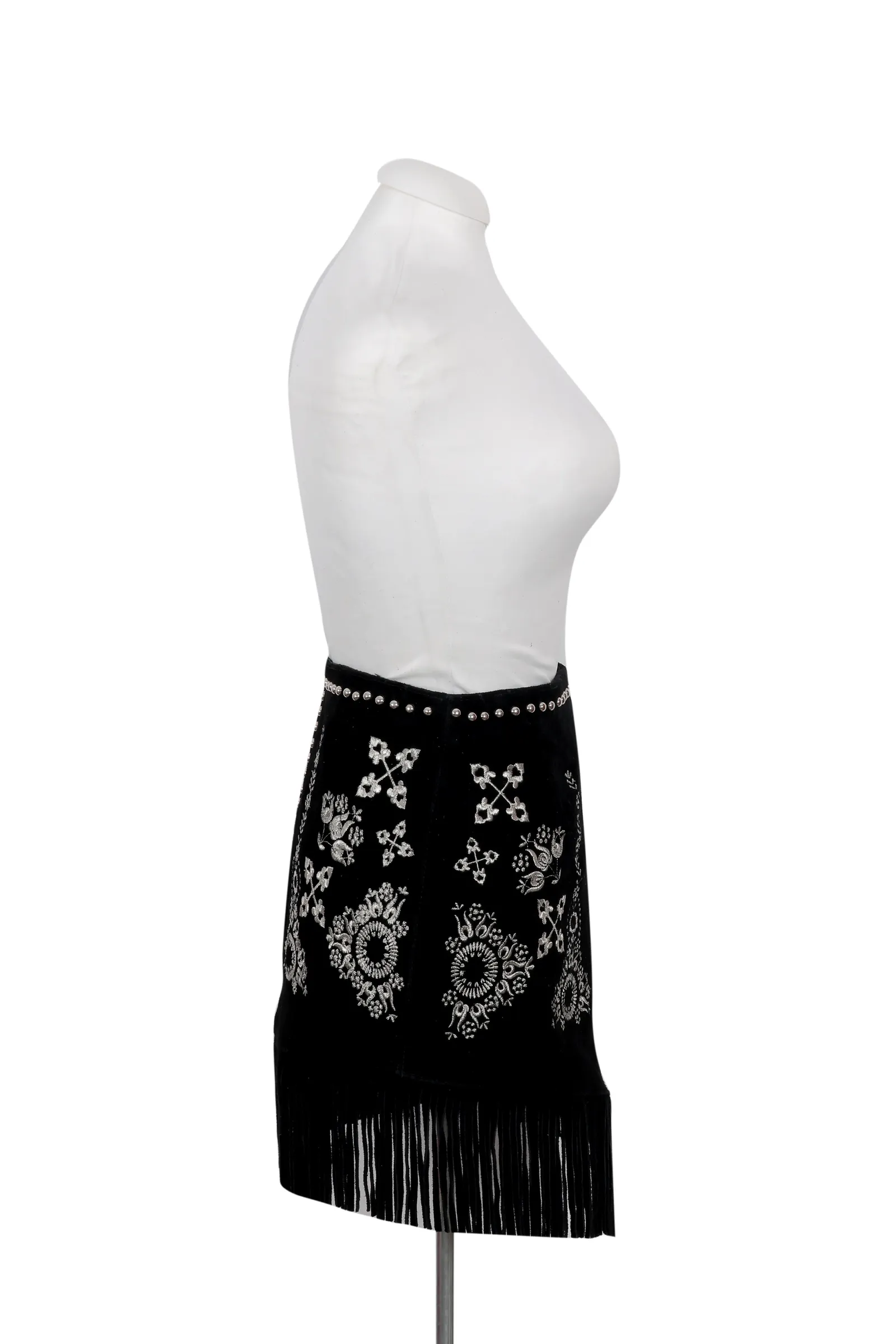 Understated Leather Black Floral Mini Skirt