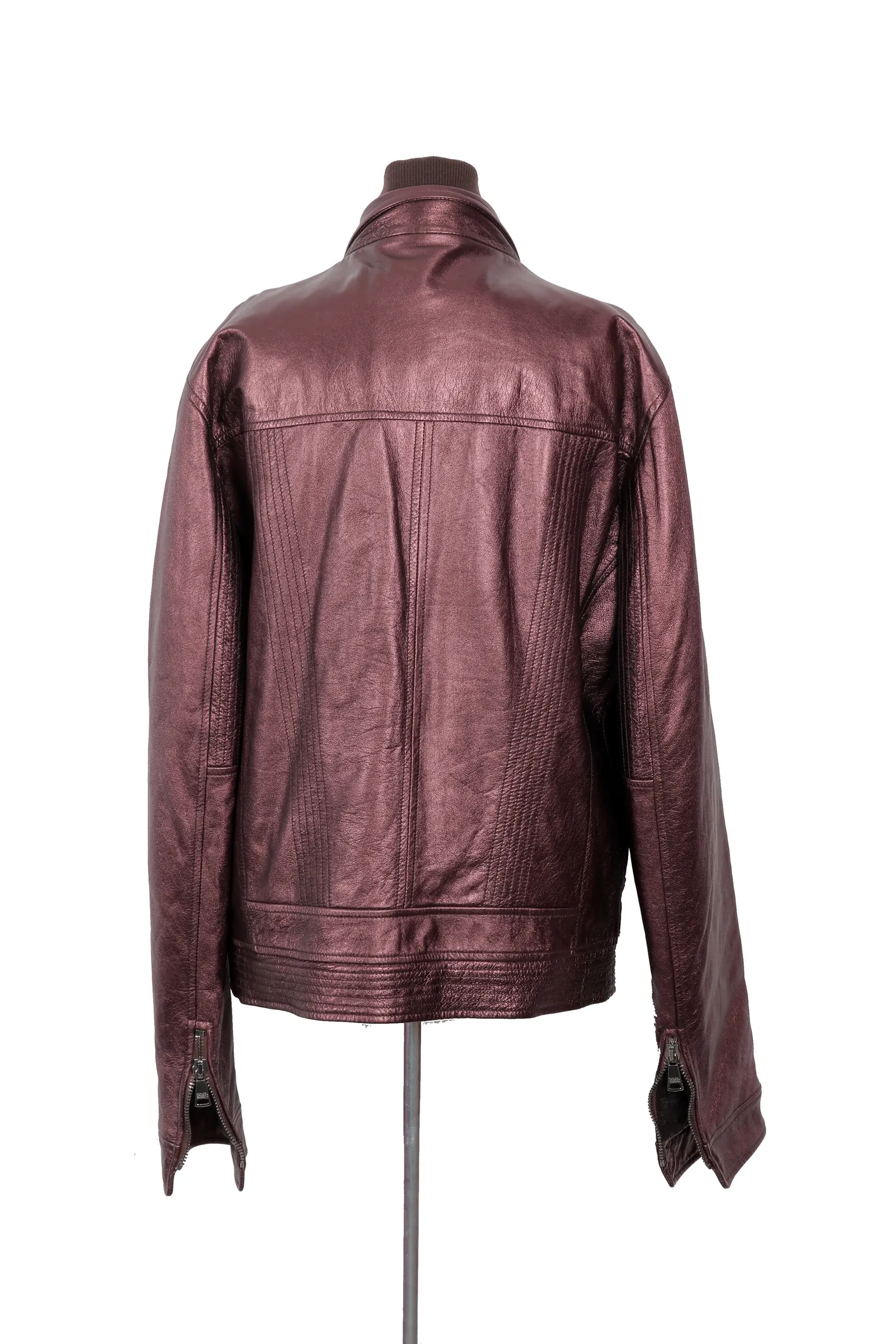 Dolce & Gabbana Metallic Burgundy Leather Jacket