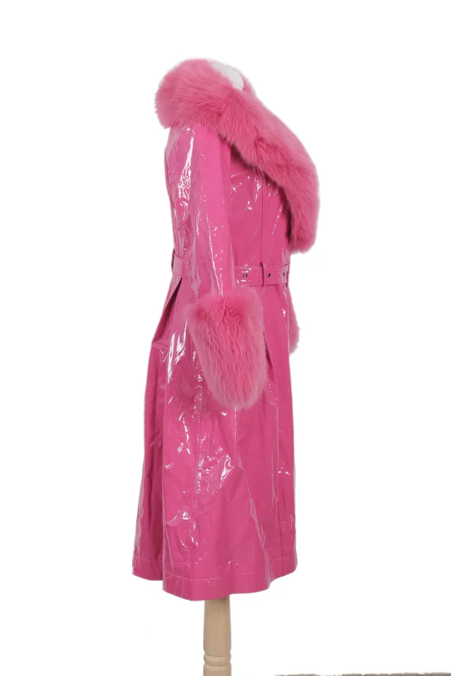 Saks Potts Neon Pink Fur Trench Coat
