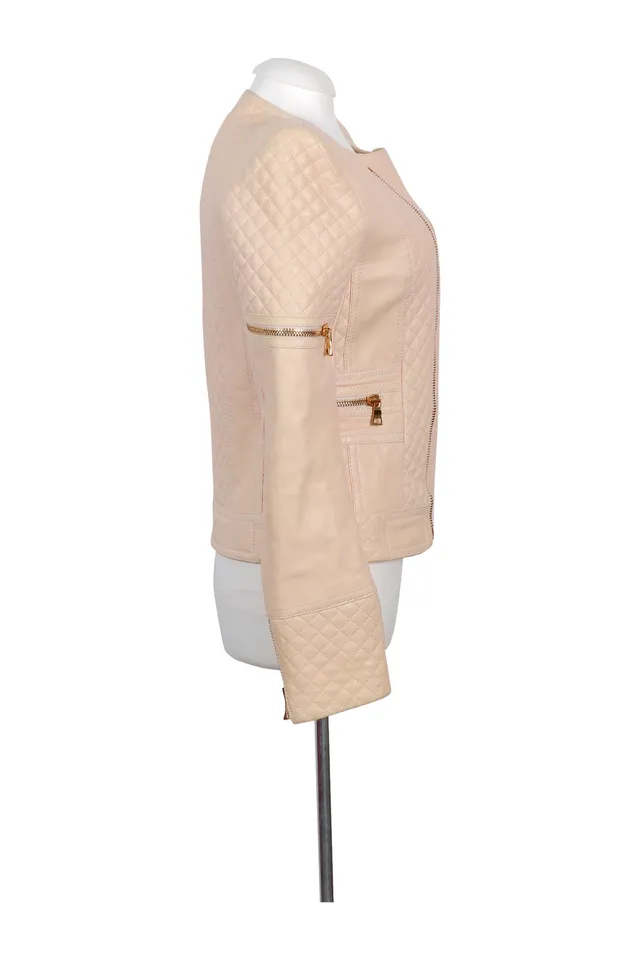 Balmain Blush Pink Quilted Leather Jacket