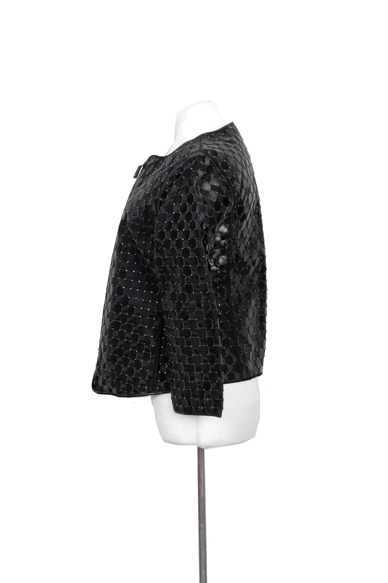 Giorgio Armani Black Check Leather Jacket