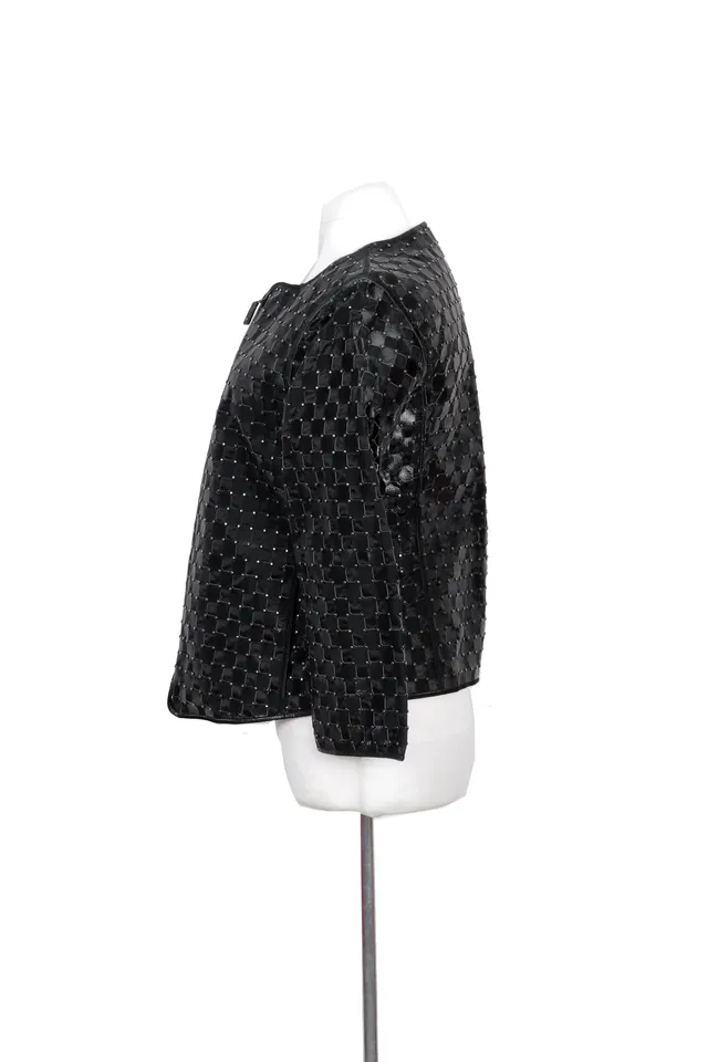 Giorgio Armani Black Check Leather Jacket