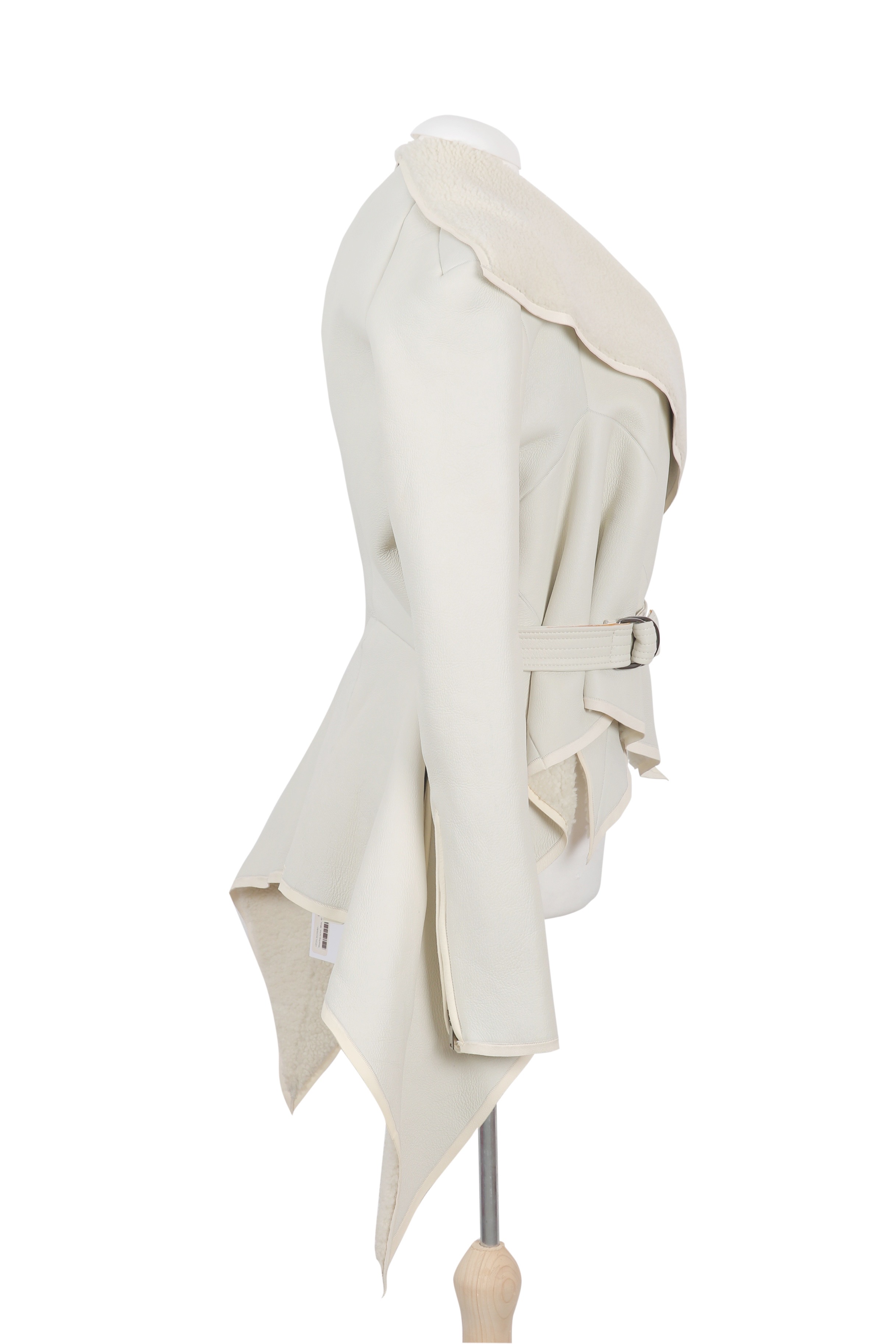 Rick Owens jacket in ivory white, crafted with soft leather and a shearling lining