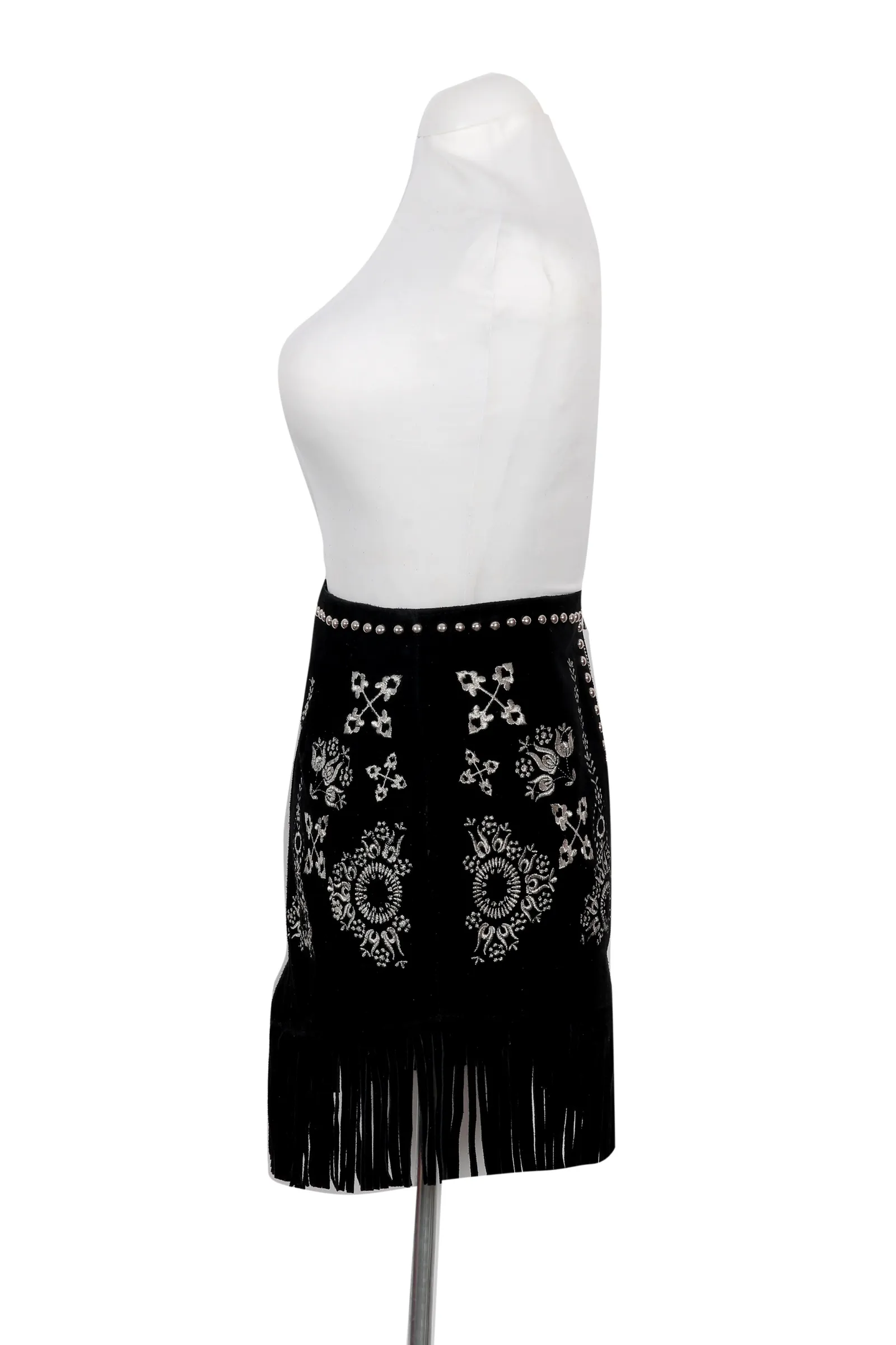 Understated Leather Black Floral Mini Skirt