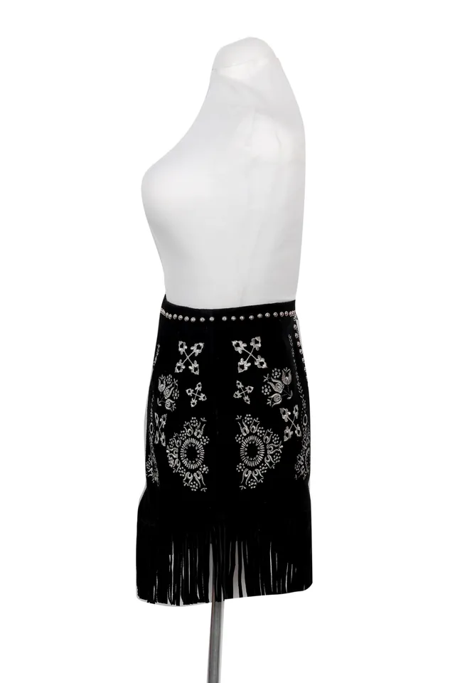 Understated Leather Black Floral Mini Skirt