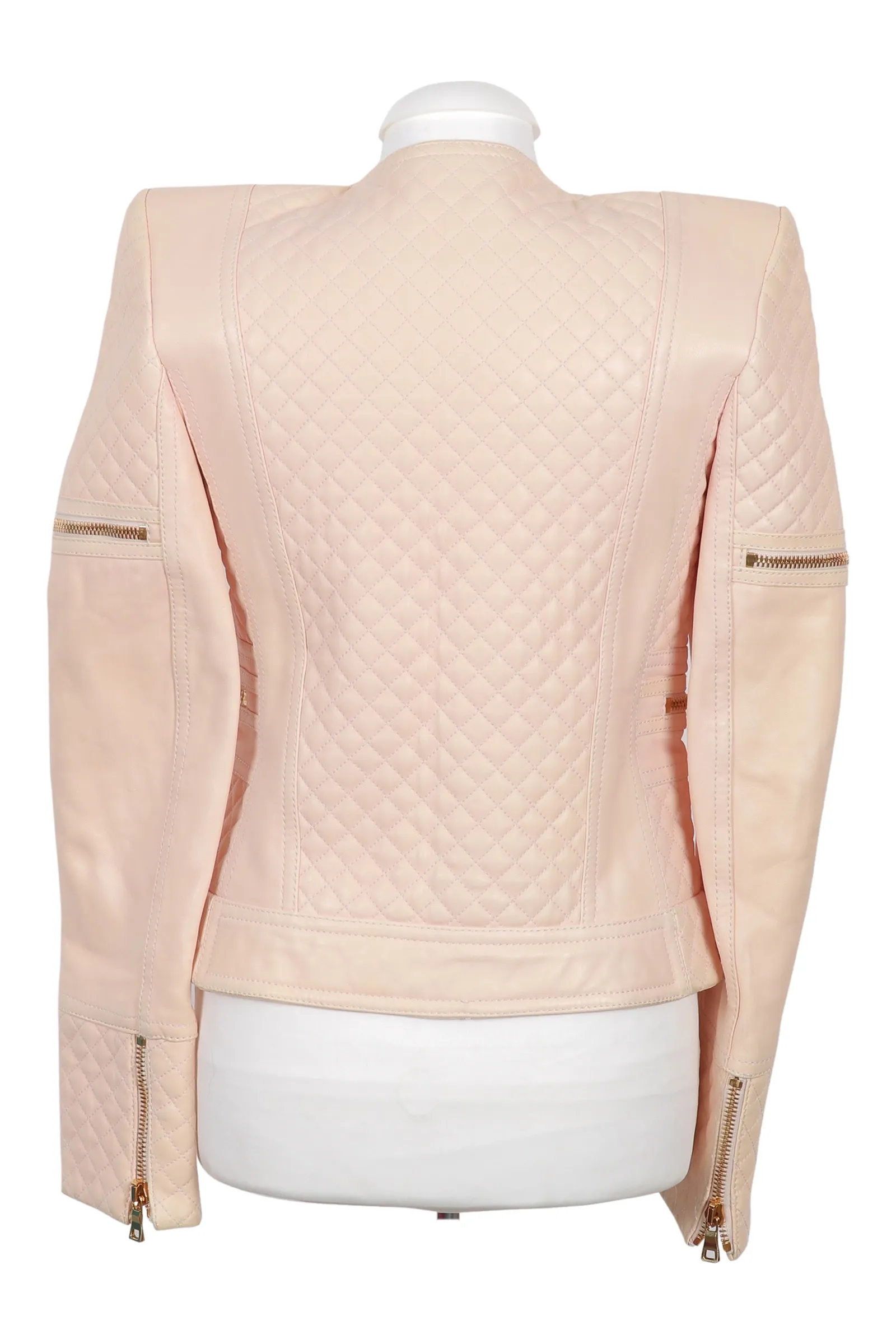 Balmain Blush Pink Quilted Leather Jacket