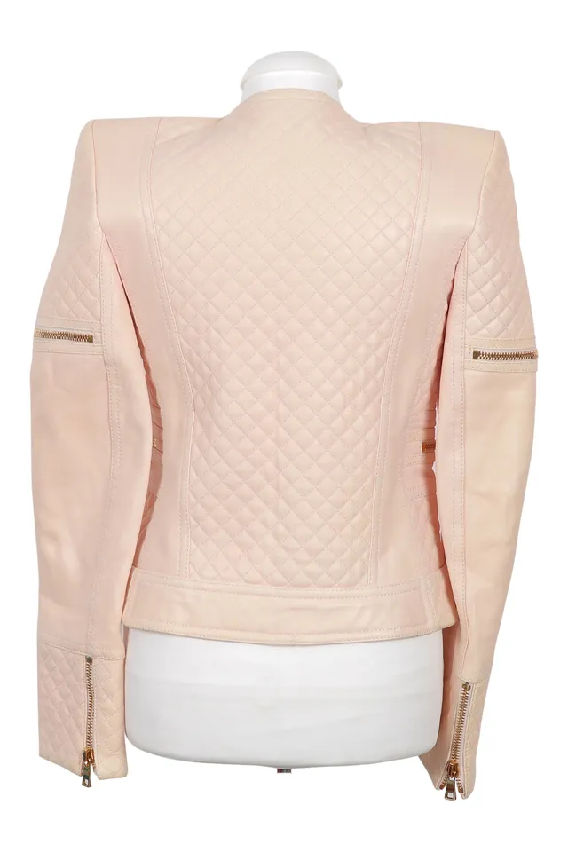 Balmain Blush Pink Quilted Leather Jacket